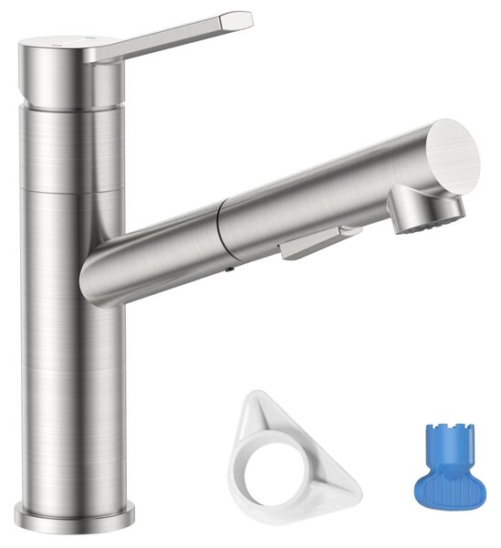 Solidchoice - Rubinetto da cucina in acciaio inossidabile con doccetta estraibile e alta pressione