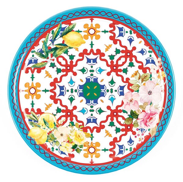 Piatto Piano in Melamina set da 6 pezzi Linea FLOWER&LEMON realizzati con decoro studiato x la lavastoviglie