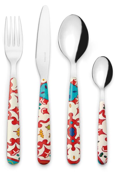 Posate set 24 pezzi Linea FLOWER&LEMON in acciaio inox 18/10 AISI 420 di Altissima qualit� lavabili in lavastoviglie colore rosso mattone multicolor