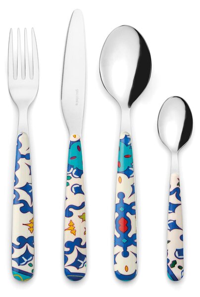 Posate set 24 pezzi Linea FLOWER&LEMON in acciaio inox 18/10 AISI 420 di Altissima qualit� lavabili in lavastoviglie colore blu multicolor