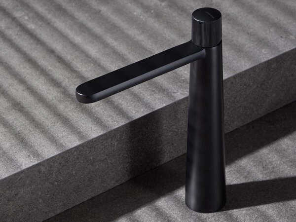 SANYCCES DEDAL ColdOpen Rubinetto per lavabo con finitura plissettata Altezza del beccuccio 245 mm, nero opaco