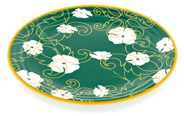 Piatto Piano in Melamina set da 6 pezzi Linea FUSION realizzati con decoro studiato x la lavastoviglie colore Verde multicolor