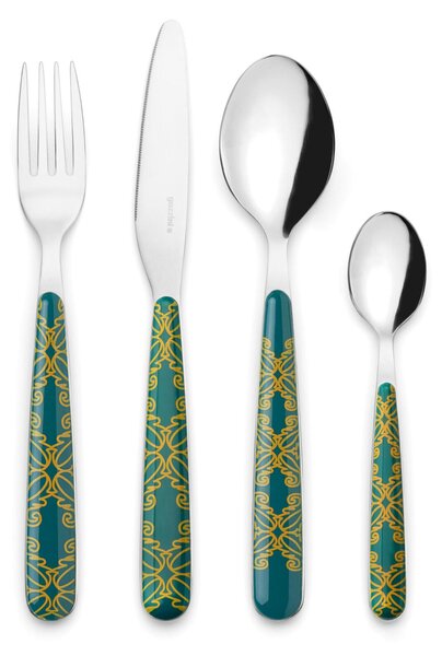 Posate set 24 pezzi Linea Fusion in acciaio inox 18/10 AISI 420 di Altissima qualit� lavabili in lavastoviglie colore verde multicolor