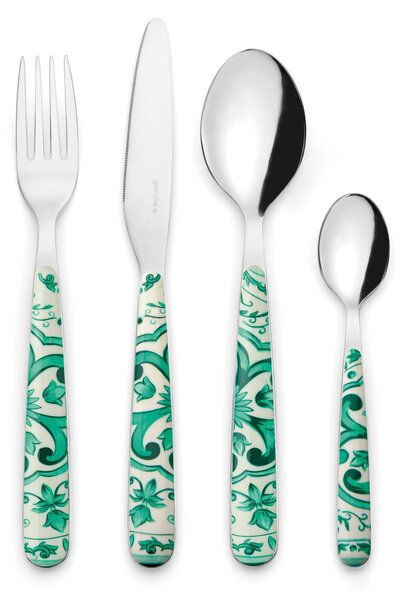 Posate set 24 pezzi Linea BLUES in acciaio inox 18/10 AISI 420 di Altissima qualit� lavabili in lavastoviglie colore verde multicolor