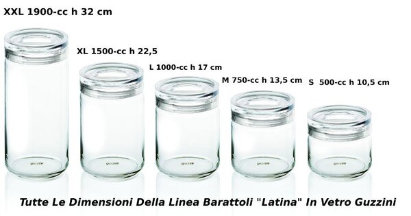 Barattolo corpo in vetro diametro 12xh13,5 cm - 750cc Spaghetti Latina con tappo in plastica con guarnizione salvaroma trasparente