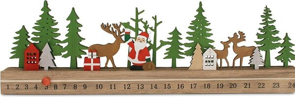 Calendario dell'Avvento paesaggio con palla cursore natura verde rosso e bianco in legno