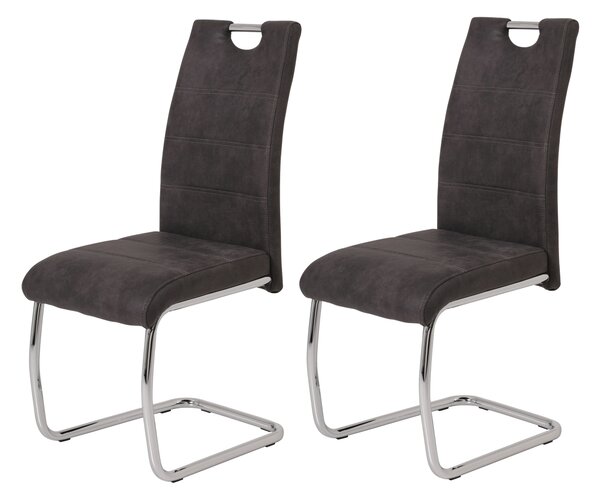 Hela Tische, set di 2 sedie da sala da pranzo cantilever Flora - rivestimento vintage antracite - struttura in metallo a tubo tondo cromato - portata 120 kg - schienale con maniglia
