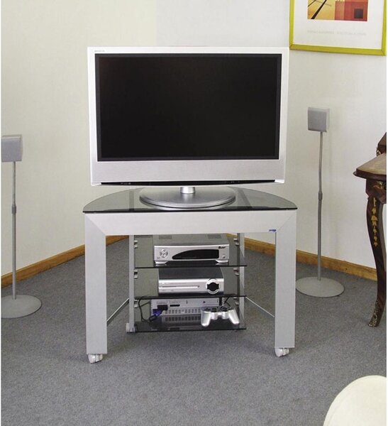 Porta TV Gamma 84 in alluminio anodizzato dimensioni 84x36xh57 cm per TV al Plasma da 24 A 30 Pollici in vetro acidato