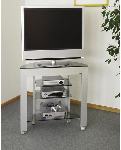 Porta TV Delta 84 Telaio in Alluminio anodizzato dimenssioni 84x36xh72 cm per TV al Plasma da 24 a 30 pollici in vetro acidato