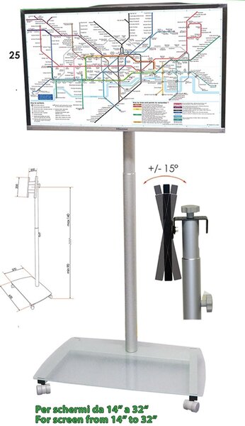 Porta TV LCD Minipiantana da 14 a 32 Pollici altezza regolabile telescopica max 140 cm min. 90 cm