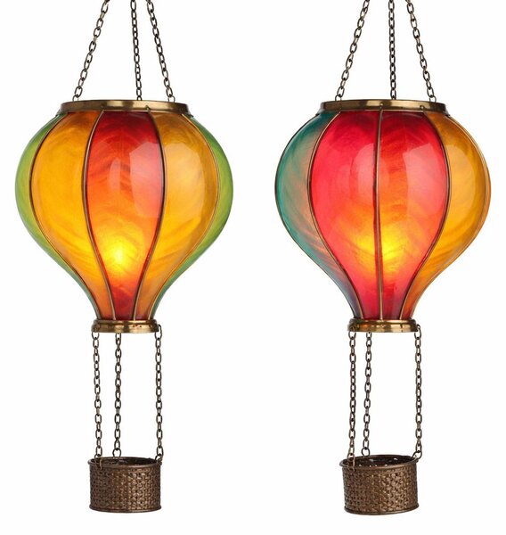 2 lampade a sospensione solari a LED, colorate, a forma di mongolfiera, altezza 47 cm