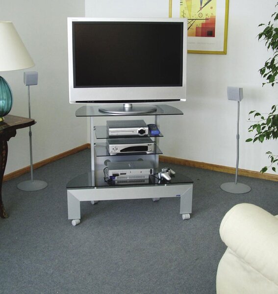 Porta TV Prisma 70 in alluminio anodizzato per Plasma da 26 a 32 pollici in vetro acidato