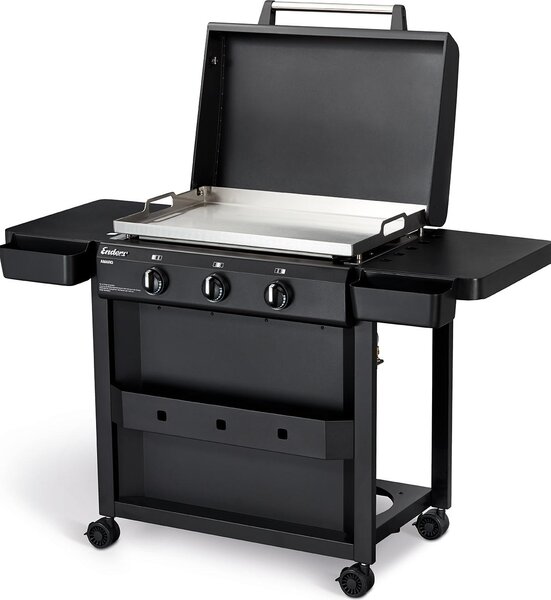 Griglia plancha Amaro, 3 bruciatori a P in acciaio inox, robusta plancha in acciaio inox con maniglie, cofano estraibile