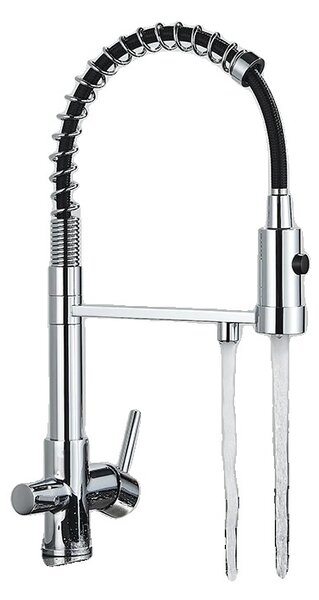 Miscelatore da cucina filtrato, design a due maniglie, erogatore estraibile, finitura cromata