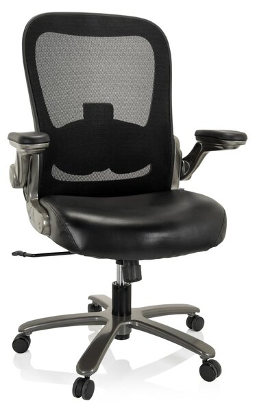 Hjh OFFICE XXL Sedia girevole INSTRUCTOR T I Sedia da ufficio imbottita, portata massima 220 kg, con braccioli ribaltabili, in Pelle finta/rete, per l'ufficio e la casa