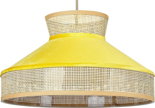 BELIANI Lampada a sospensione giallo naturale con paralume in velluto di rattan Illuminazione a sospensione in stile boho