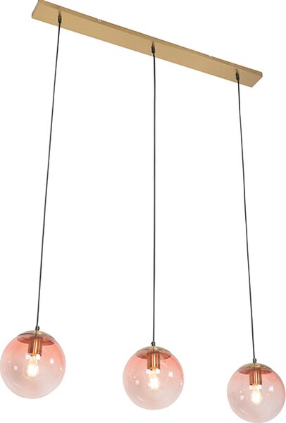 QAZQA - Lampada a sospensione Art Deco I lampada a sospensione in ottone con vetro rosa a 3 luci - Pallon Mezzi I soggiorno I camera da letto - allungata - LED adatto E27