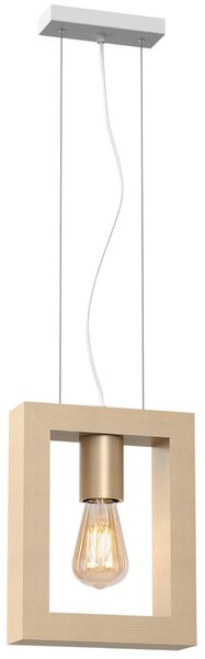 Lampada a sospensione MACK bianca, ottone e legno chiaro, 1xE27x60W, legno, dimensioni: 100x14x8 cm, IP20, Milagro