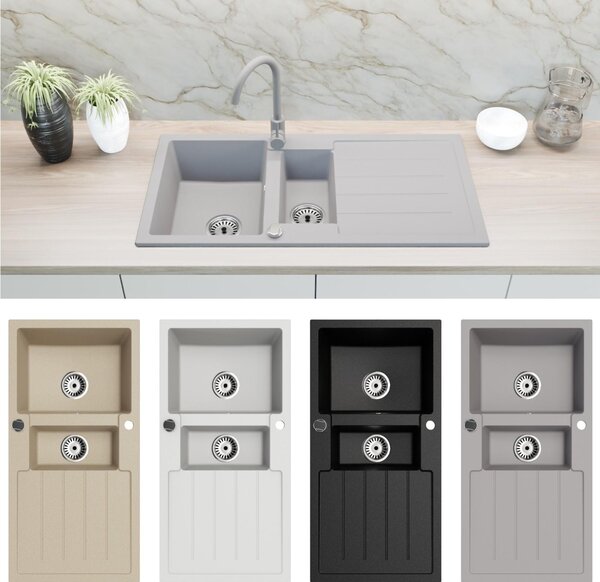 Lavello in granito Lavello da cucina Lavello da incasso 100x50 cm a doppia vasca con sgocciolatoio + accessori Grigio