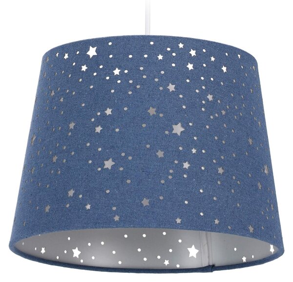 Relaxdays Lampada per cameretta a forma di stelle, lampada a sospensione per bambini, motivo cielo stellato, E27, paralume rotondo in tessuto, blu