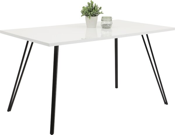 Tavolo da pranzo Jennifer - bianco lucido - struttura a V in metallo - dimensioni 140 x 80 x 76cm