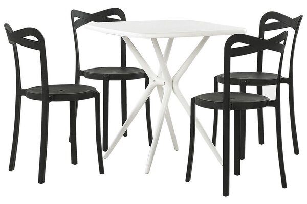 Set da pranzo da giardino bianco e Nero sintetico 4 sedie impilabili tavolo quadrato leggero per interni ed esterni in plastica moderno Beliani