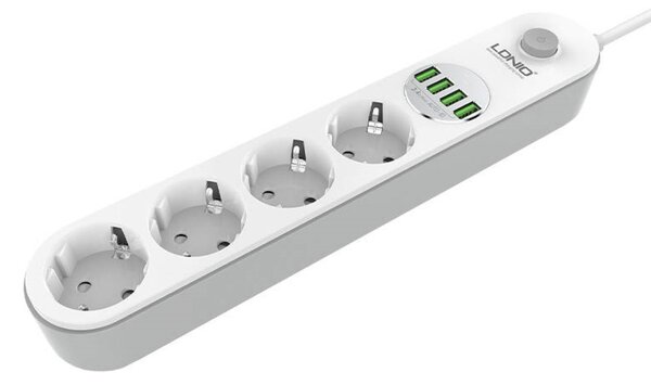Ciabatta elettrica con 4 AC, 4X Usb, Ldnio Se4432, 2M (bianco)