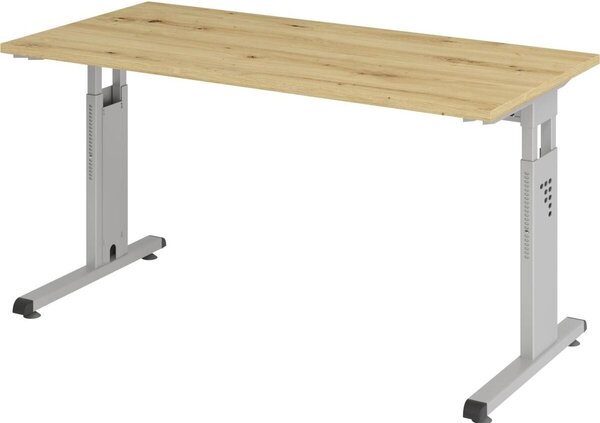 Scrivania con base a C 140x67 cm rovere nodoso/argento