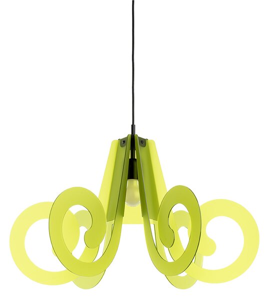 Lampada a sospensione in Cristallo acrilico RICCIOLO �75xh43 cm da soffitto con 5 riccioli in metacrilato Colore Verde Chiaro Satinato