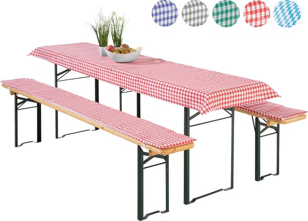 Heimtexland ® Set di 3 coperture per set da birreria 2x imbottitura per panca da birreria 1x tovaglia a quadretti Vichy Decorazione da tavolo da giardino tipo 331 rosso Dimensioni tavolo 50x220 cm