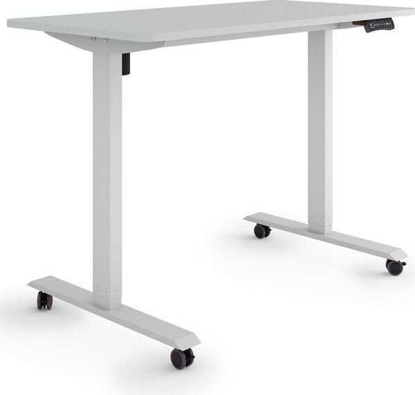 ESMART Germany ETX-121GG 120 x 60 cm Grigio chiaro Scrivania ergonomica in piedi/seduta su rotelle Regolabile elettricamente in altezza in modo continuo 78,5 - 128,5 cm 3x memoria Promemoria attività Avvio/arresto graduale