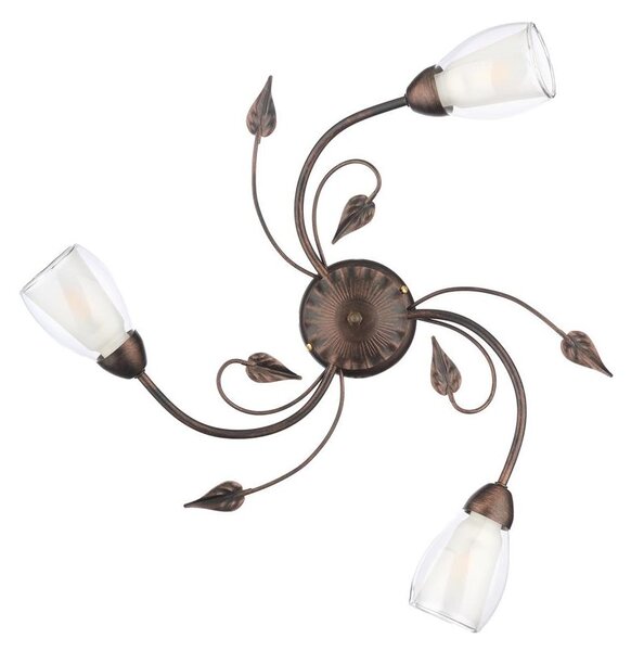 LILIANA PLAFONIERA CLASSICA 3 LUCI IN METALLO BRONZO SPENNELLATO ORO CON DIFFUSORI IN VETRO