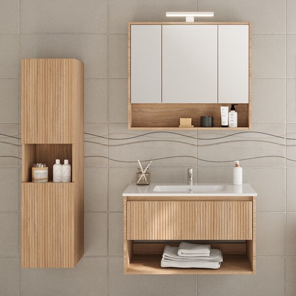 Kamalu mobile bagno cannettato 80 cm rovere chiaro | lac-iride-80