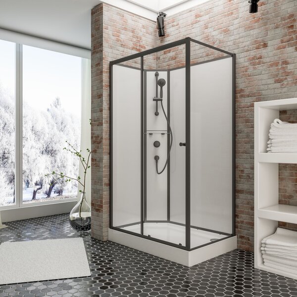 Cabina completa Schulte - Versione sinistra, 120 x 80 x 204 cm, vetro di sicurezza (ESG) trasparente chiaro, nero opaco