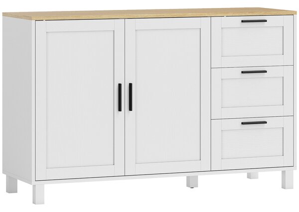 HOMCOM Mobile Cucina con 3 Cassetti e Armadietto 2 Ante Ammortizzate, Ripiani Regolabili, 120x38x76 cm, Bianco | Aosom Italy