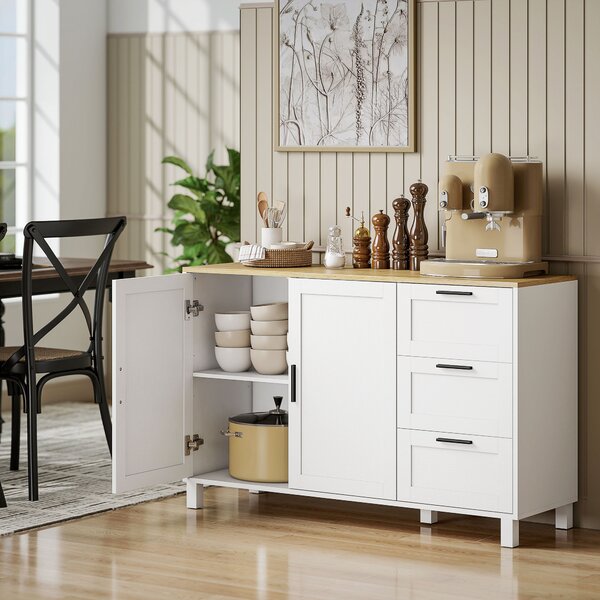 HOMCOM Mobile Cucina con 3 Cassetti e Armadietto 2 Ante Ammortizzate, Ripiani Regolabili, 120x38x76 cm, Bianco | Aosom Italy
