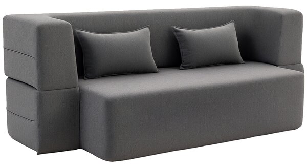 HOMCOM Divano letto 2 posti in schiuma, divano letto con braccioli larghi, 2 cuscini, portata 360 kg, Grigio | Aosom Italy