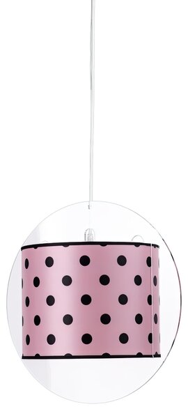 Sospensione Diametro 44 cm Simonetta Rosa Pois Nero,design Walter Sbicca realizzato in Cristallo acrilico , cotone , metallo, misure 44x30x44 cm