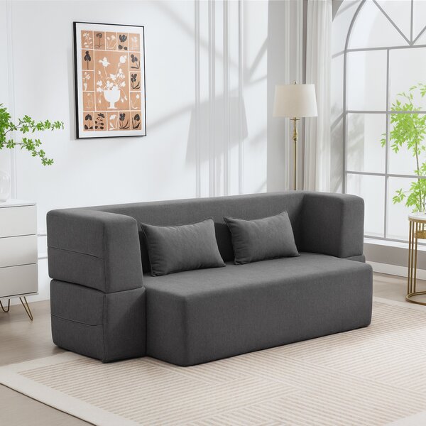 HOMCOM Divano letto 2 posti in schiuma, divano letto con braccioli larghi, 2 cuscini, portata 360 kg, Grigio | Aosom Italy