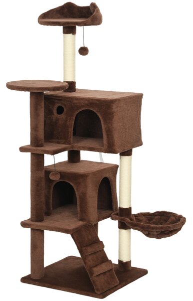 PawHut Tiragraffi per Gatti 140 cm con Piattaforme Letto 2 Grotte Amaca Scala Pali in Sisal Marrone | Aosom Italy