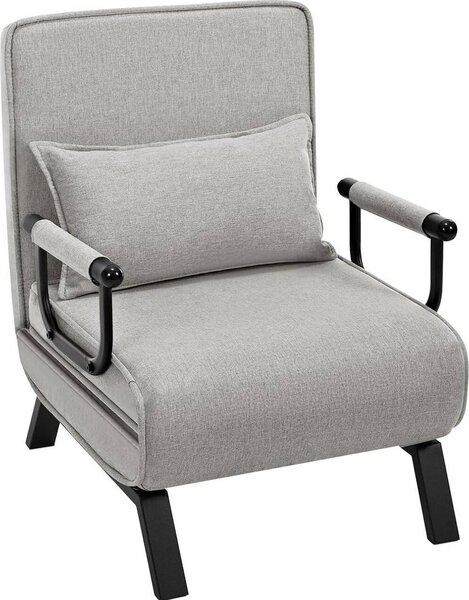 Poltrona letto WOLTU 3 in 1, con schienale regolabile, struttura in metallo e rivestimento in lino: grigio chiaro Colore: grigio chiaro