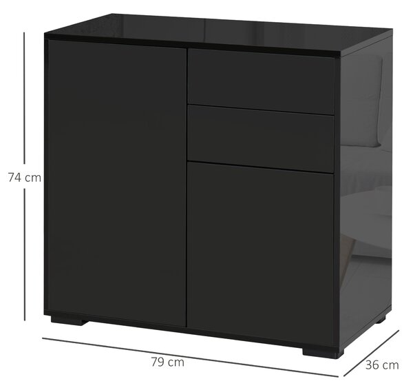 HOMCOM Mobiletto Multiuso con 2 Cassetti e 2 Armadietti, Apertura a Pressione, Mobile per Casa e Ufficio, 79x36x74cm|Aosom