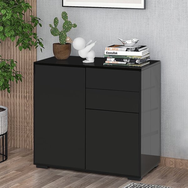 HOMCOM Mobiletto Multiuso con 2 Cassetti e 2 Armadietti, Apertura a Pressione, Mobile per Casa e Ufficio, 79x36x74cm|Aosom