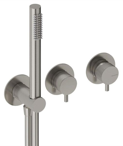 SANYCCES LOOP K Miscelatore incasso a 2 vie per doccia con deviatore, doccetta e flessibile, nichel spazzolato