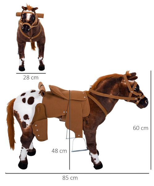 HOMCOM Cavallo a Dondolo per Bambini 2+ Anni con Nitrito, Sella e Staffe, in Peluche e Metallo, 85x28x60 cm, Marrone | Aosom Italy