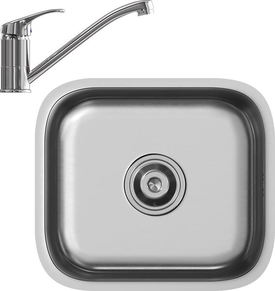 Lavello Vicco Flova Acciaio 39 x 44 cm Set con rubinetto, ingresso e uscita, Model 57906
