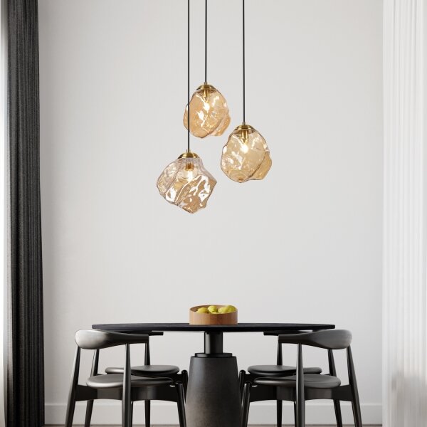 Lampadario a cavo CRISTAL 3xE14/15W/230V ottone/beige fumé