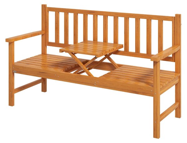 Panca da giardino Outsunny, modello a 3 posti con tavolo integrato, panca da parco con braccioli, color marrone chiaro