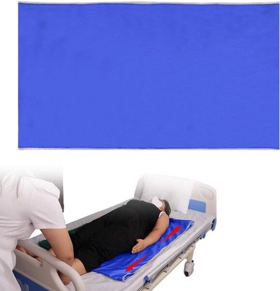 Lenzuolo per il trasferimento di pazienti - Lenzuolo riutilizzabile antiscivolo per il trasferimento, ideale per l'assistenza, dimensioni 75 x 150 cm, colore blu