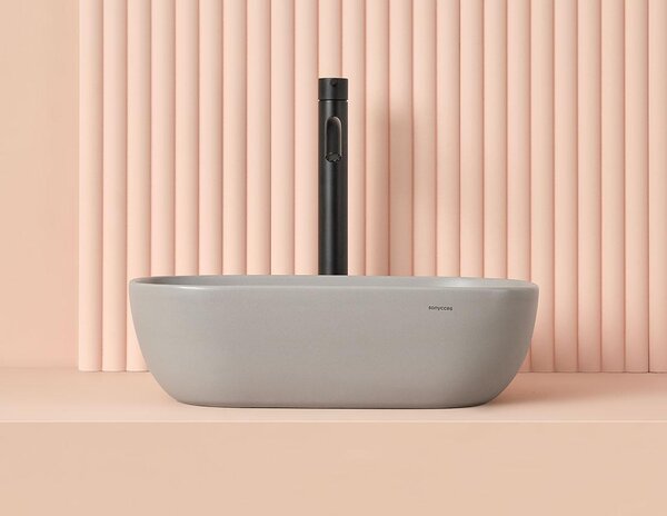 Lavabo MODENA 45,8 cm x 32,5 cm x 14h con valvola a stelo "Click Clack", grigio opaco